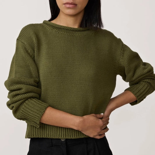 Olive Mare sweater from Laude the Label at Clad, a sustainable clothing store in Asheville, NC
