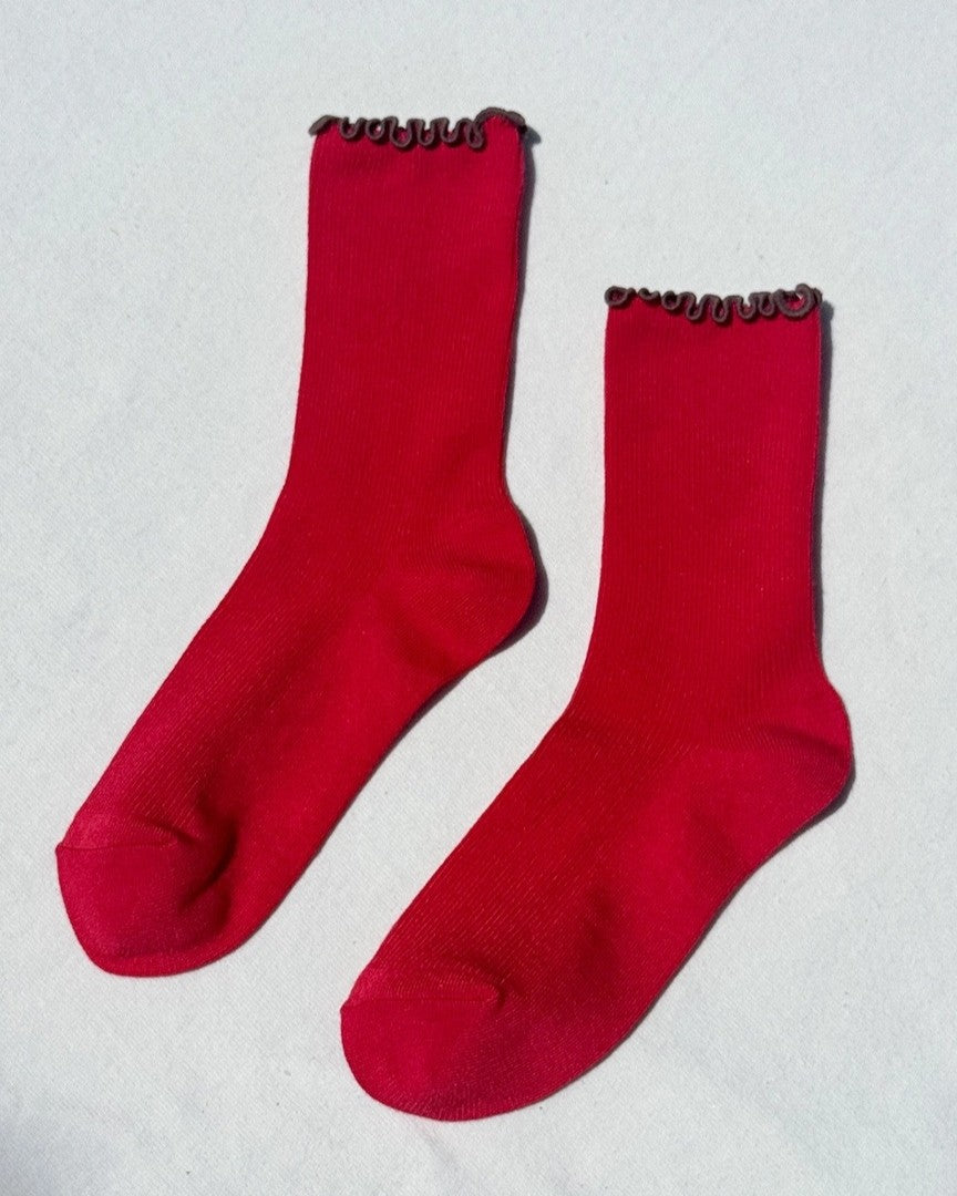 Le Bon Shoppe Noble paprika red and brown ruffled modal socks