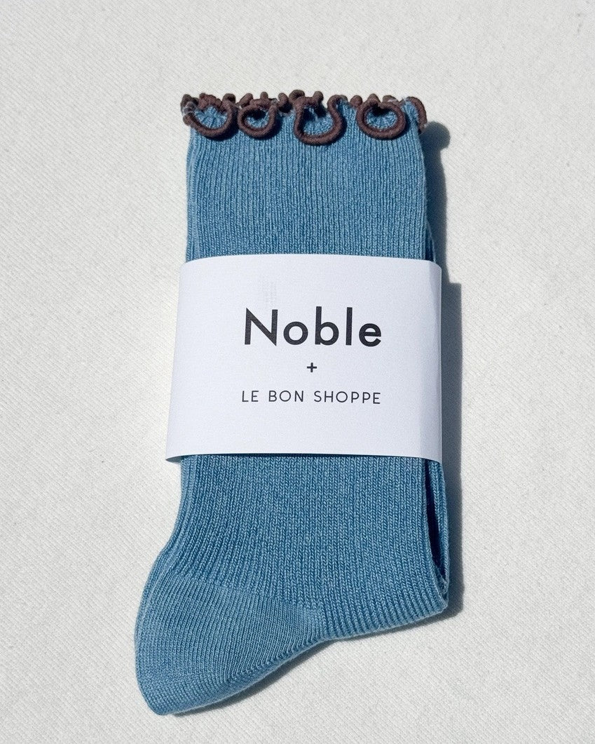 Le Bon Shoppe Noble powder blue and brown ruffled modal socks