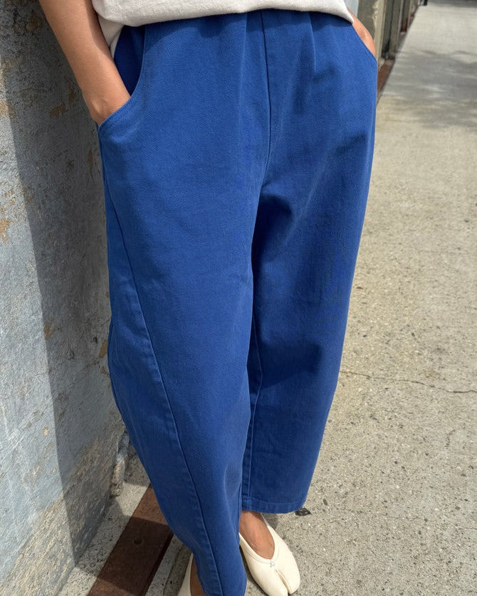 Azure blue barrel arc pant from Le Bon Shoppe at Clad, a sustainable slow fashion clothing store in Asheville, NC