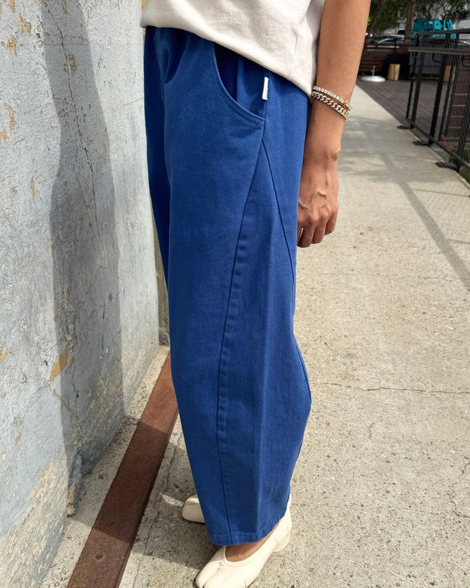 Azure blue barrel arc pant from Le Bon Shoppe at Clad, a sustainable slow fashion clothing store in Asheville, NC