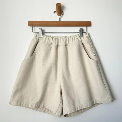 Naturel cotton cavas elastic high waisted city shorts by Le Bon Shoppe