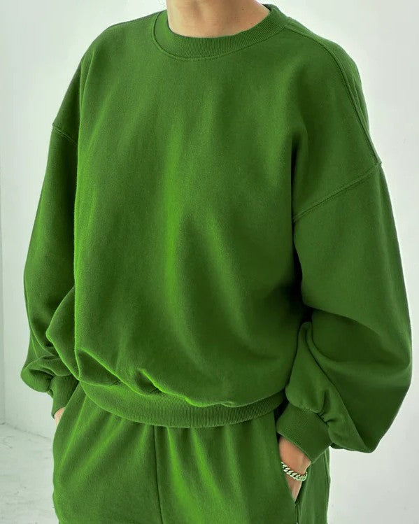Avocado green french terry core sweatshirt by Le Bon Shoppe at Clad, a slow fashion clothing store in Asheville, North Carolina