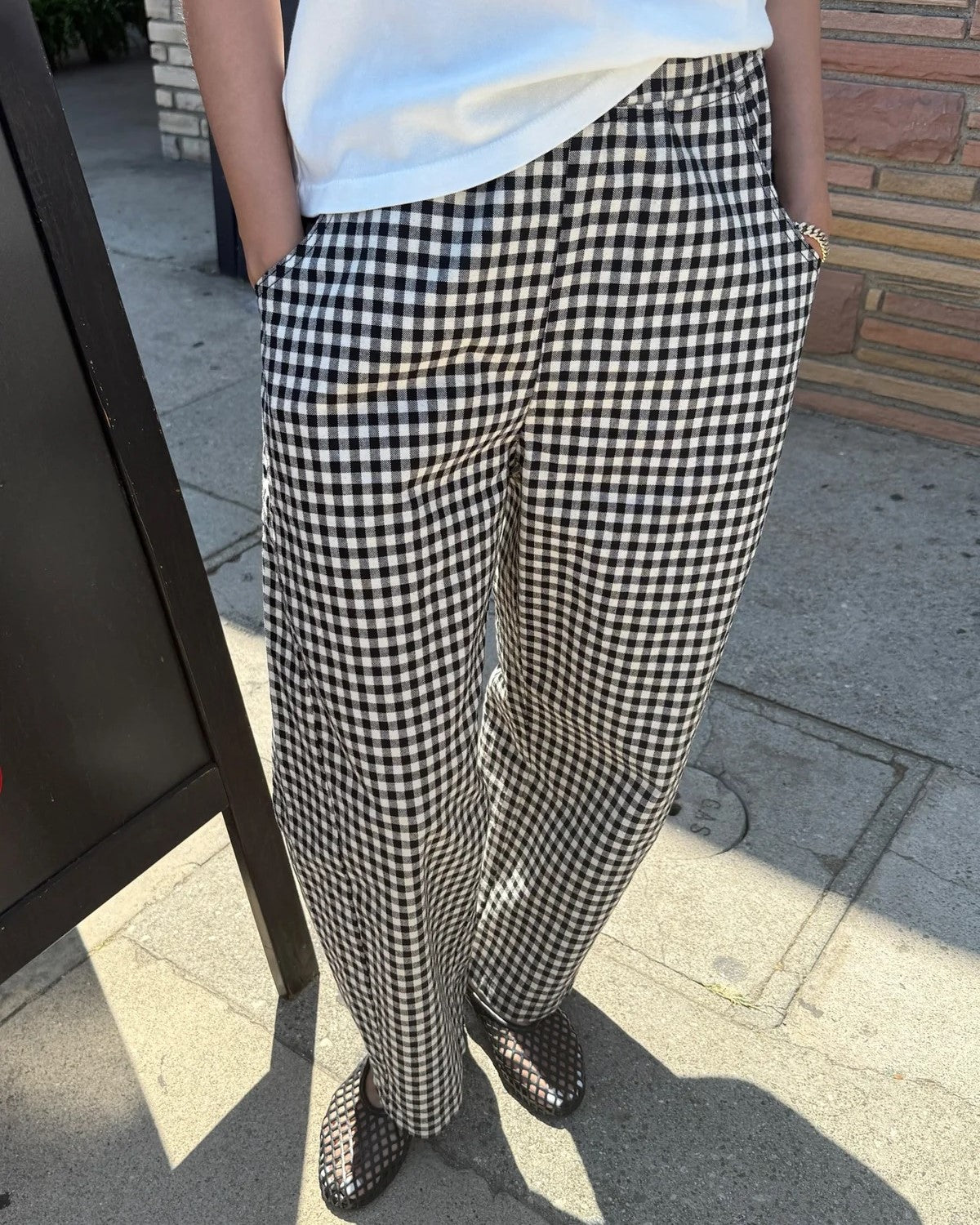 Le Bon Shoppe black gingham Arc pants at Clad, a sustainable clothing store in Asheville, NC