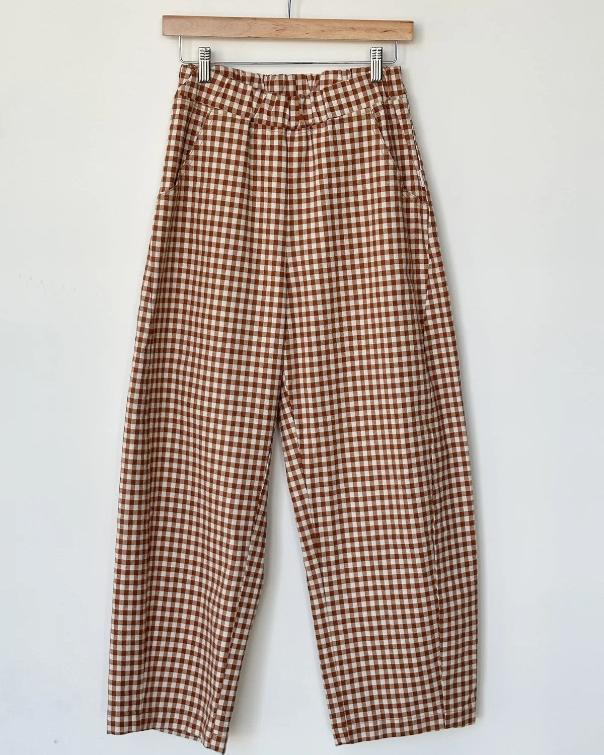 Le Bon Shoppe brown cinnamon gingham Arc pants at Clad, a sustainable clothing store in Asheville, NC