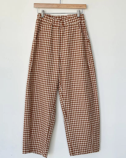 Le Bon Shoppe brown cinnamon gingham Arc pants at Clad, a sustainable clothing store in Asheville, NC