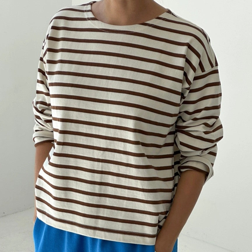 Le Bon Shoppe sailor top in coffee brown stripe