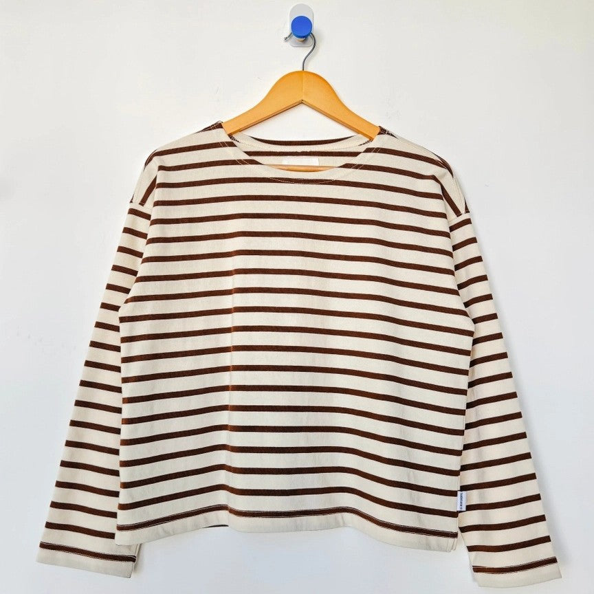 Le Bon Shoppe sailor top in coffee brown stripe