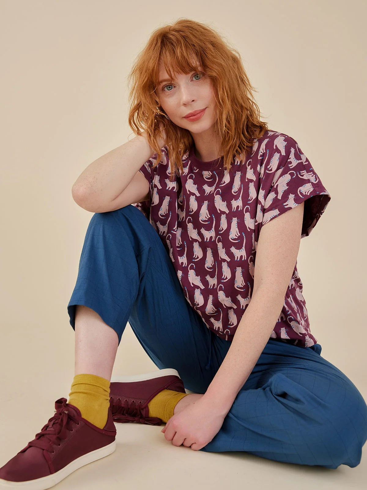 Mata Traders caitlin top in plum lounge cats