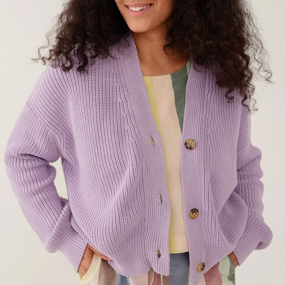 lilac lavender purple fisherman's cardigan by Mata Traders