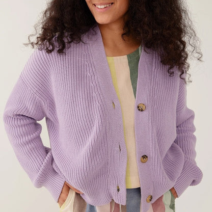 lilac lavender purple fisherman's cardigan by Mata Traders