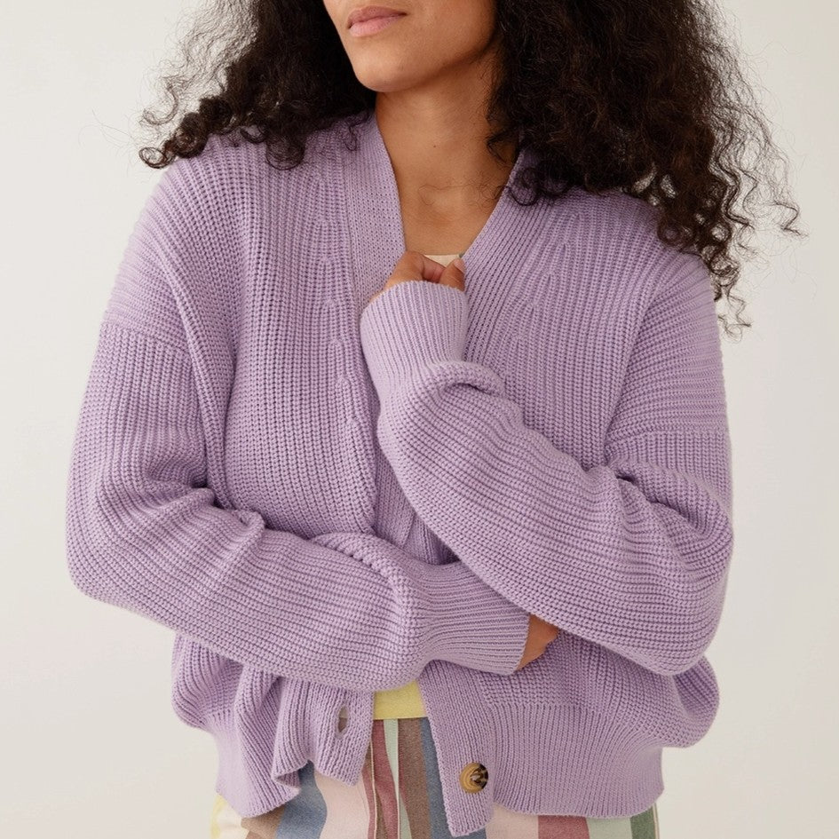 lilac lavender purple fisherman's cardigan by Mata Traders
