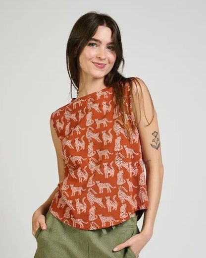 Millie muscle tee in sienna leopards by Mata Traders at Clad, a sustainable clothing boutique in Asheville, NC
