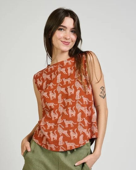 Millie muscle tee in sienna leopards by Mata Traders at Clad, a sustainable clothing boutique in Asheville, NC
