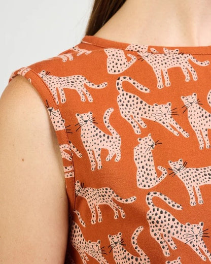 Millie muscle tee in sienna leopards by Mata Traders at Clad, a sustainable clothing boutique in Asheville, NC