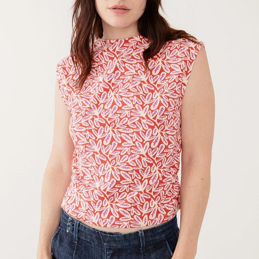 Mata Traders tangerine lilac ruched top