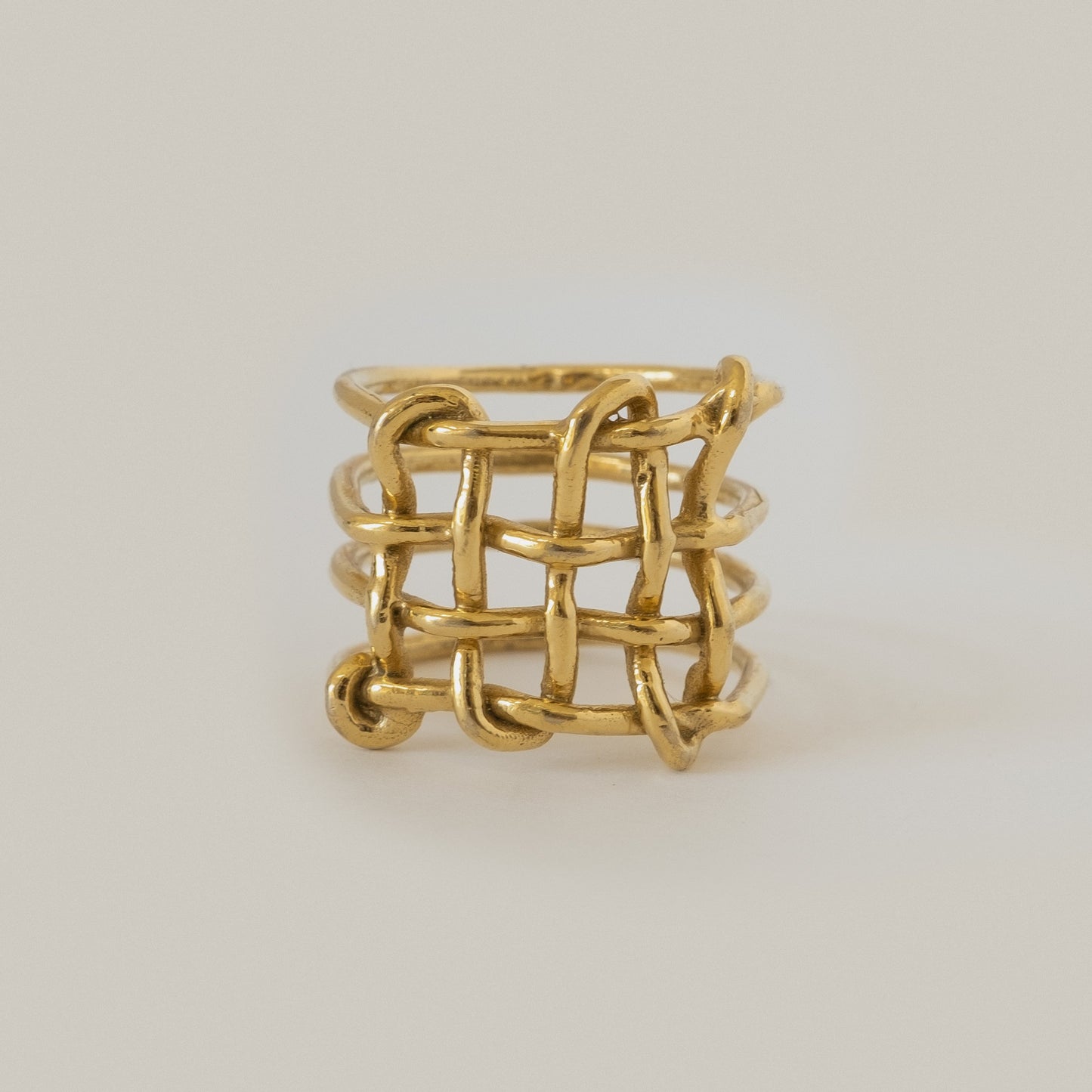 Gold vermeil statement basketweave woven large ring. Stunning texture. Made by Merewif in North Carolina.