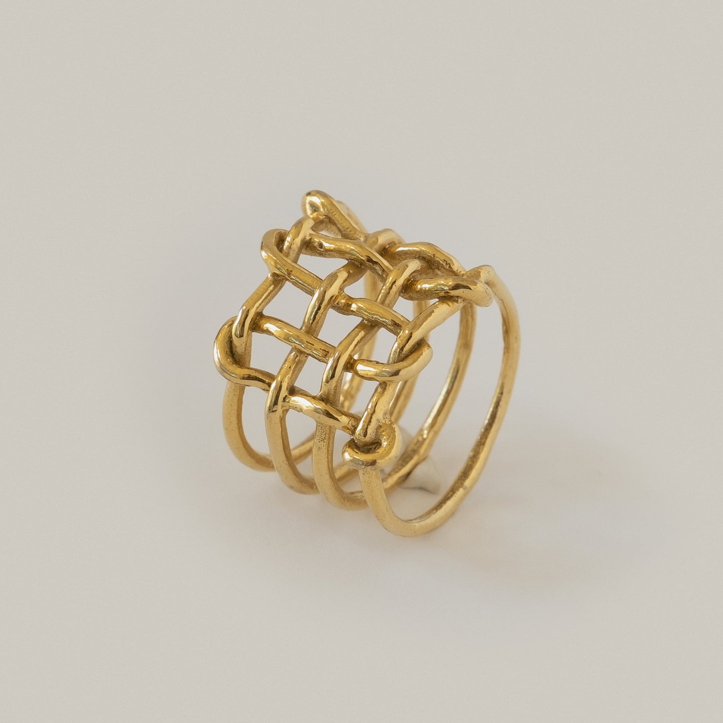 Gold vermeil statement basketweave woven large ring. Stunning texture. Made by Merewif in North Carolina.