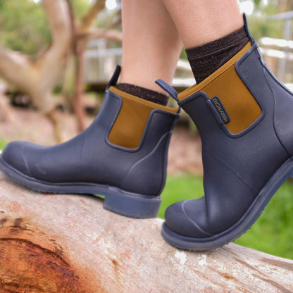 Merry People Bobbi Boots in Oxford Blue at Clad, a sustainable clothing shop in Asheville, NC