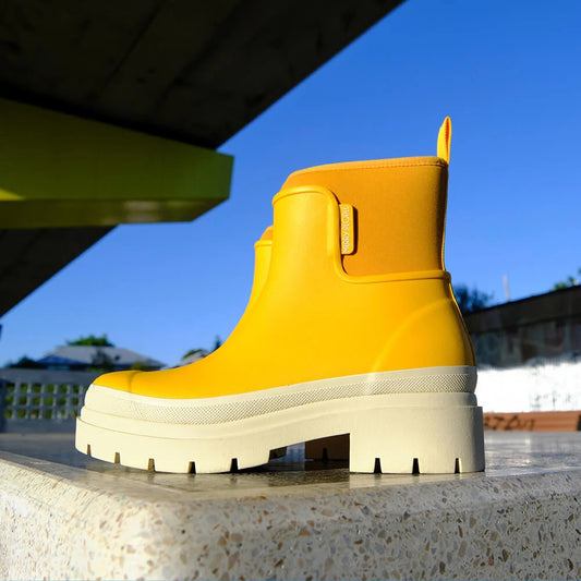 Lemon Tully rain boot from Merry People at Clad, a sustainable clothing store in Asheville, NC