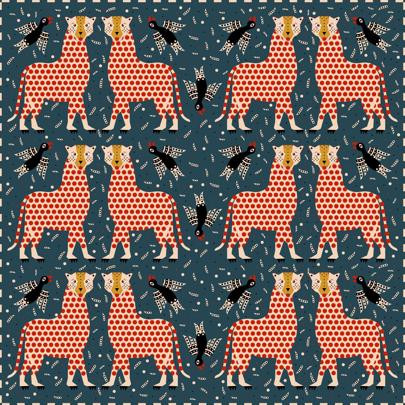 Mur by Ayca cheetahs and birds silk bandana
