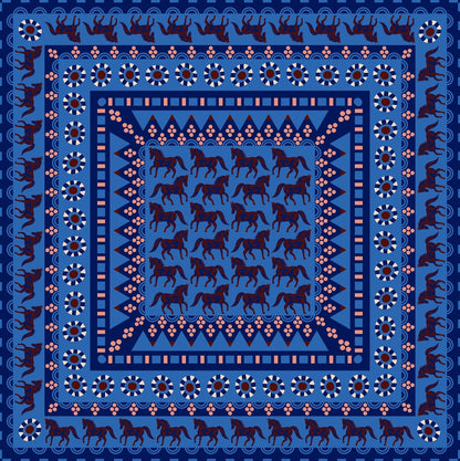 Mur by Ayca Horses blue and brown silk bandana