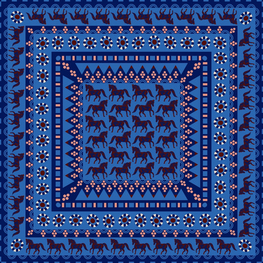 Mur by Ayca Horses blue and brown silk bandana