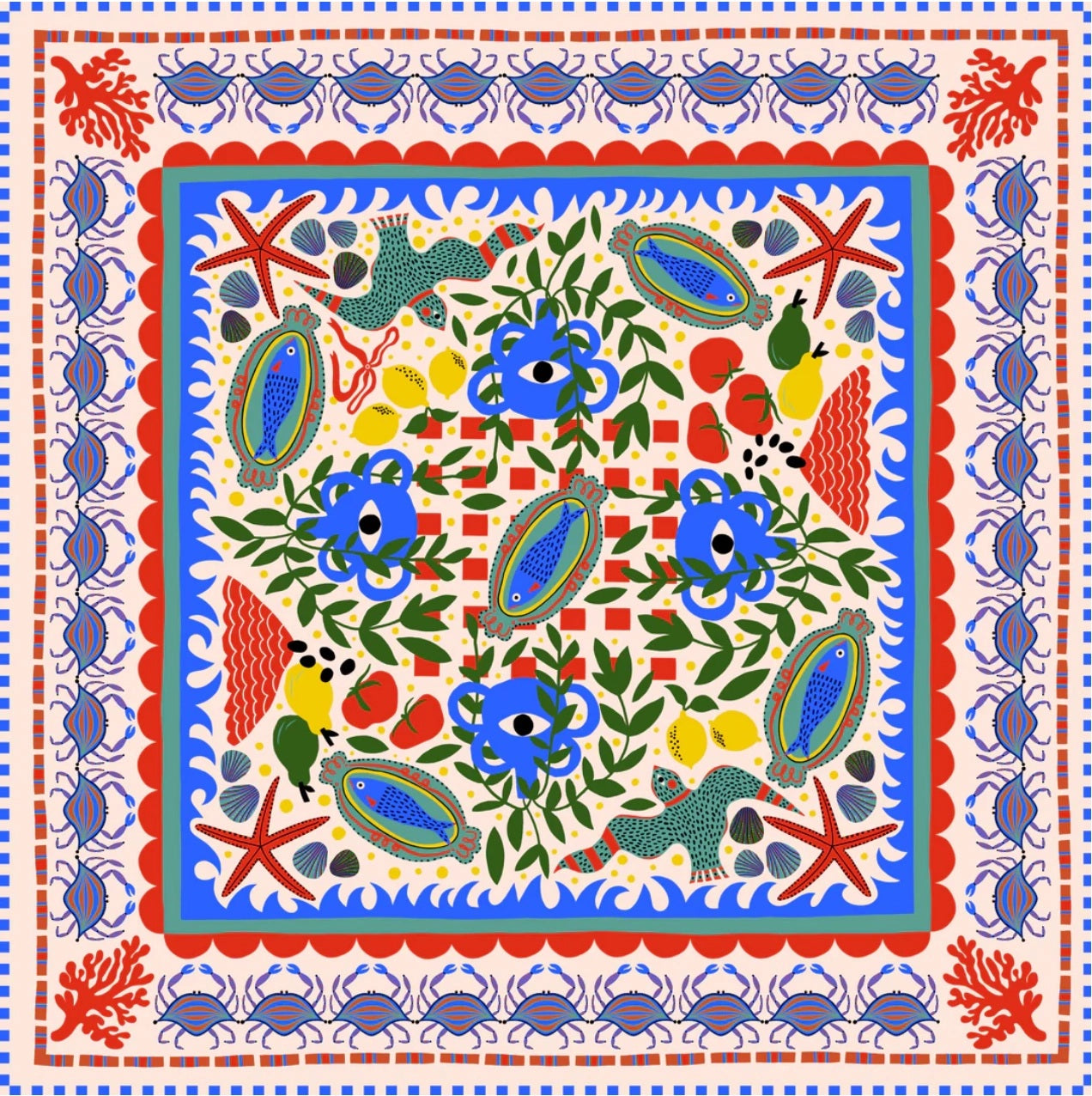 Mediterranean Muse silk bandana by Mur by Ayca