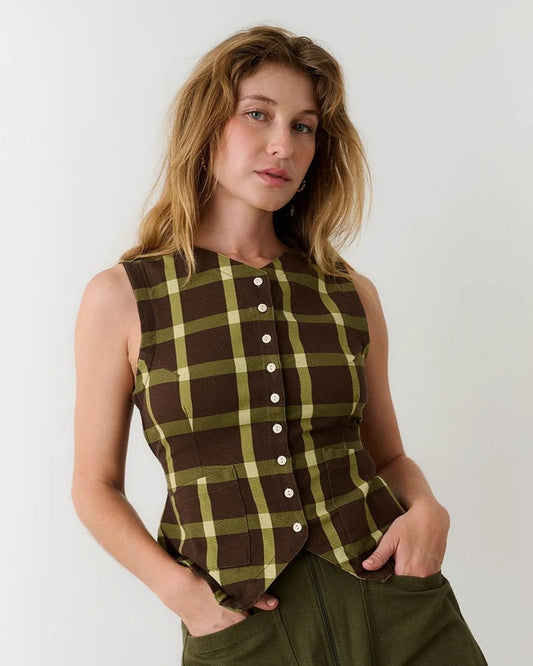 Noble chocolate plaid flare vest
