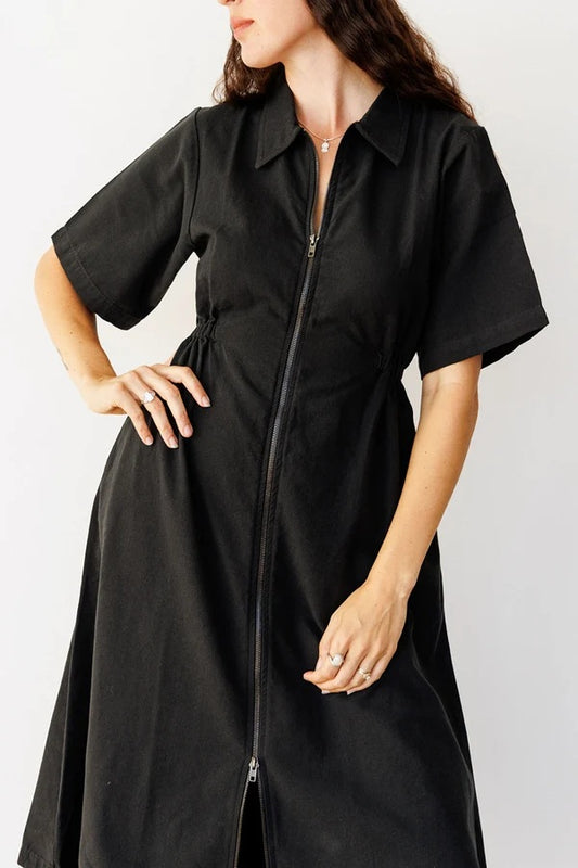 Noble long black utility dress in ash