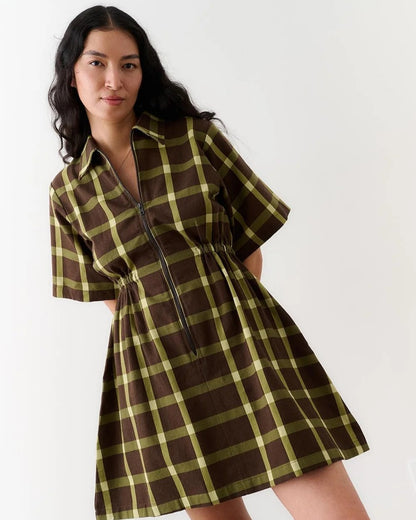 Noble Utility Dress in chocolate plaid