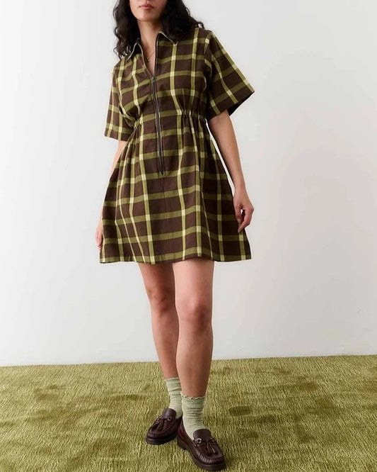 Noble Utility Dress in chocolate plaid