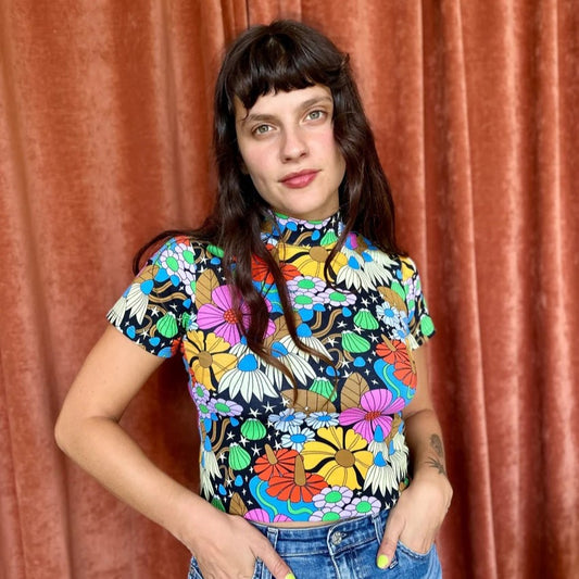 Nooworks cosmic foral mock neck top