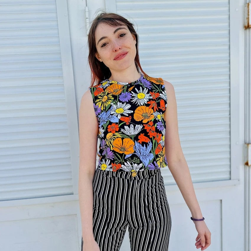Nooworks summer tank wildflowers black floral