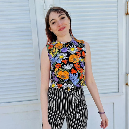 Nooworks summer tank wildflowers black floral
