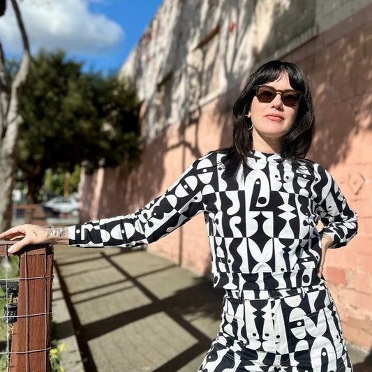 Nooworks Illusions track top paired with the Illusions casual bell pant