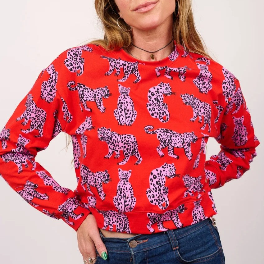 Nooworks Sondler Cat track top red with pink cheetahs