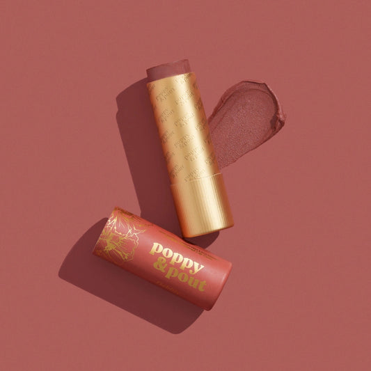 Poppy & Pout tinted lip balm dark peach Debbie