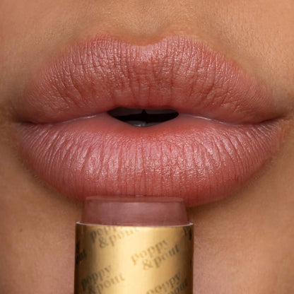 Poppy & Pout tinted lip balm dark peach Debbie