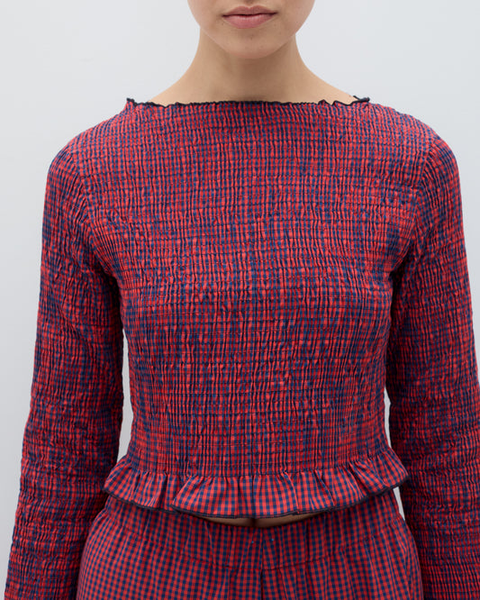 Orange and blue checkered Olga top from Rita Row