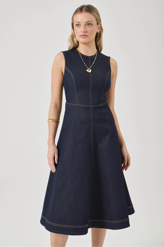Rollas madame indigo midi denim dress