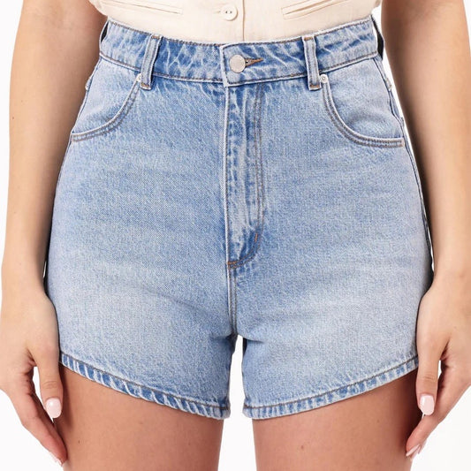 Light blue ranch mirage shorts by Rolla's Jeans. High-waisted with front and back pockets.