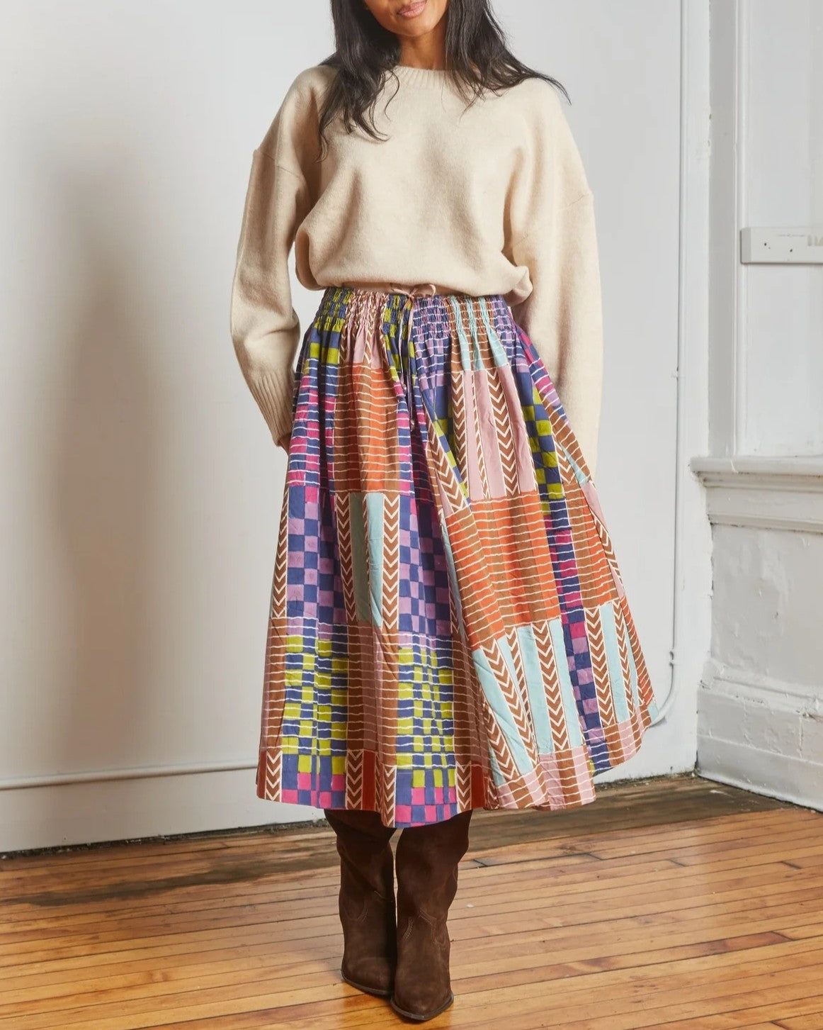 Rujuta Sheth carnival skirt in mila hand block print