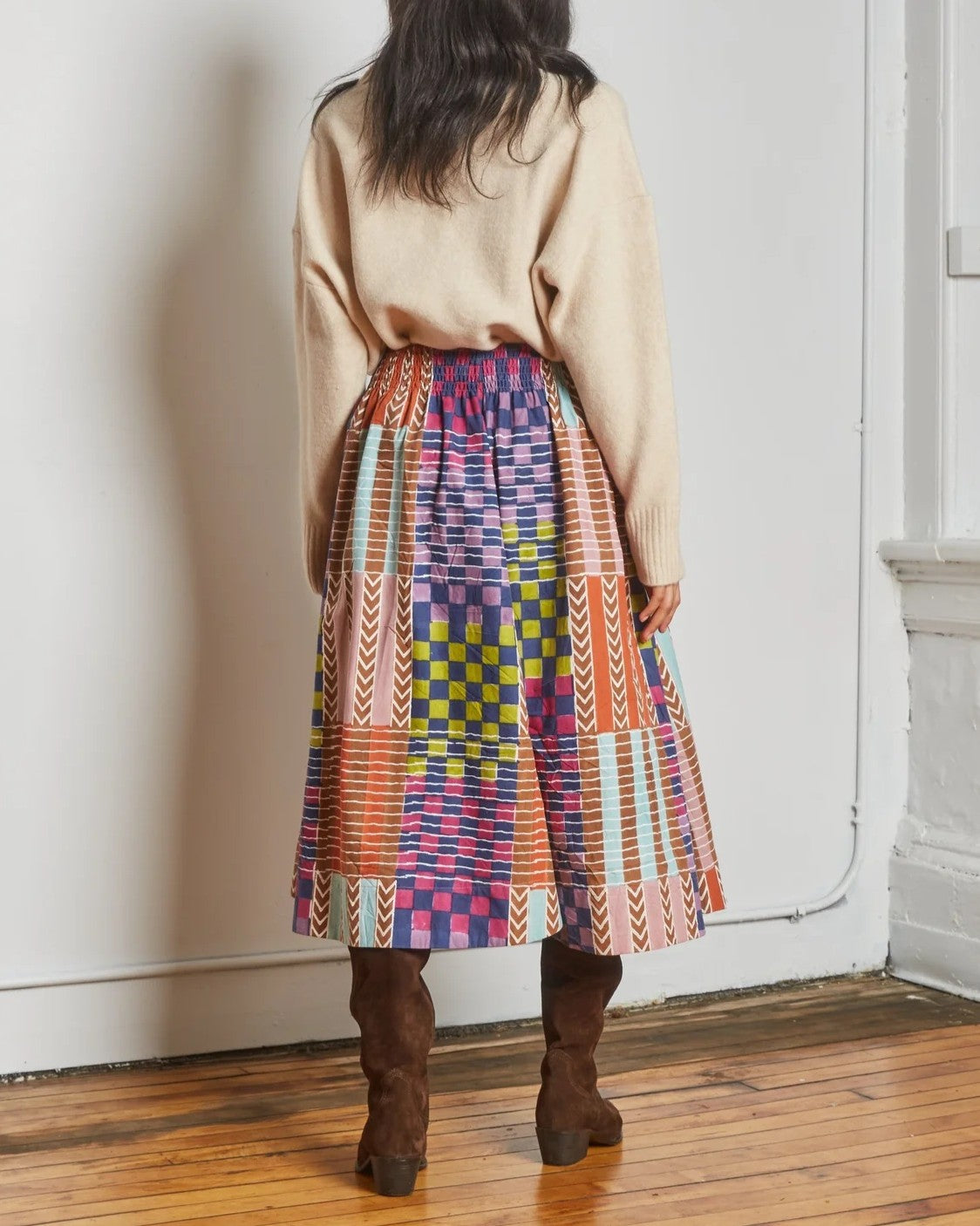 Rujuta Sheth carnival skirt in mila hand block print