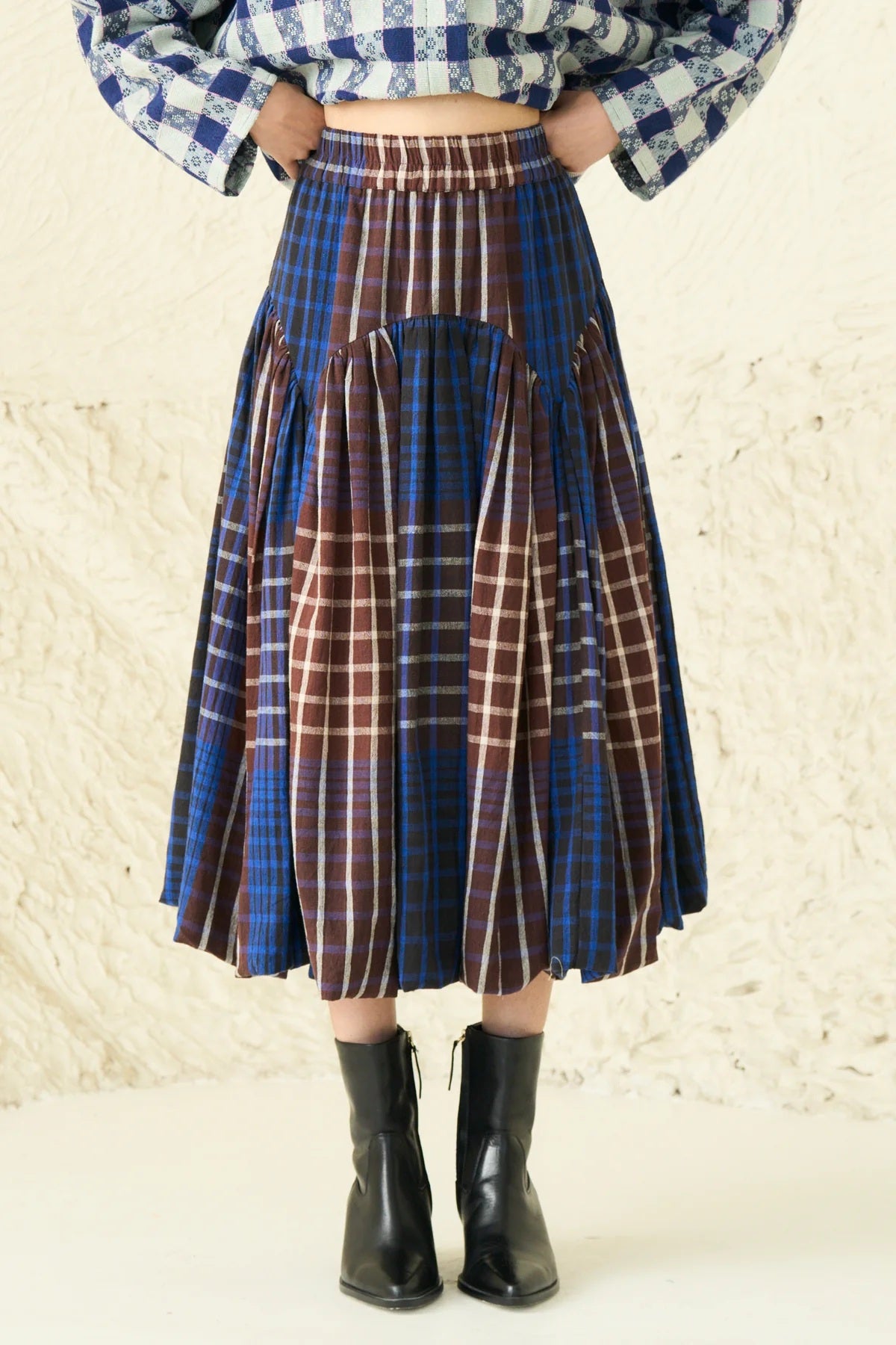 Rujuta Sheth Luna Skirt in Biscotti Chex