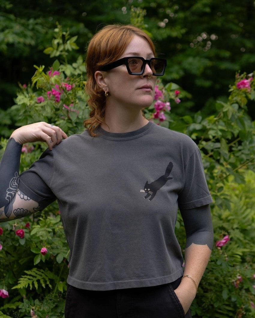 Stay Home Club gray tee with black cat on my way to lose my shit