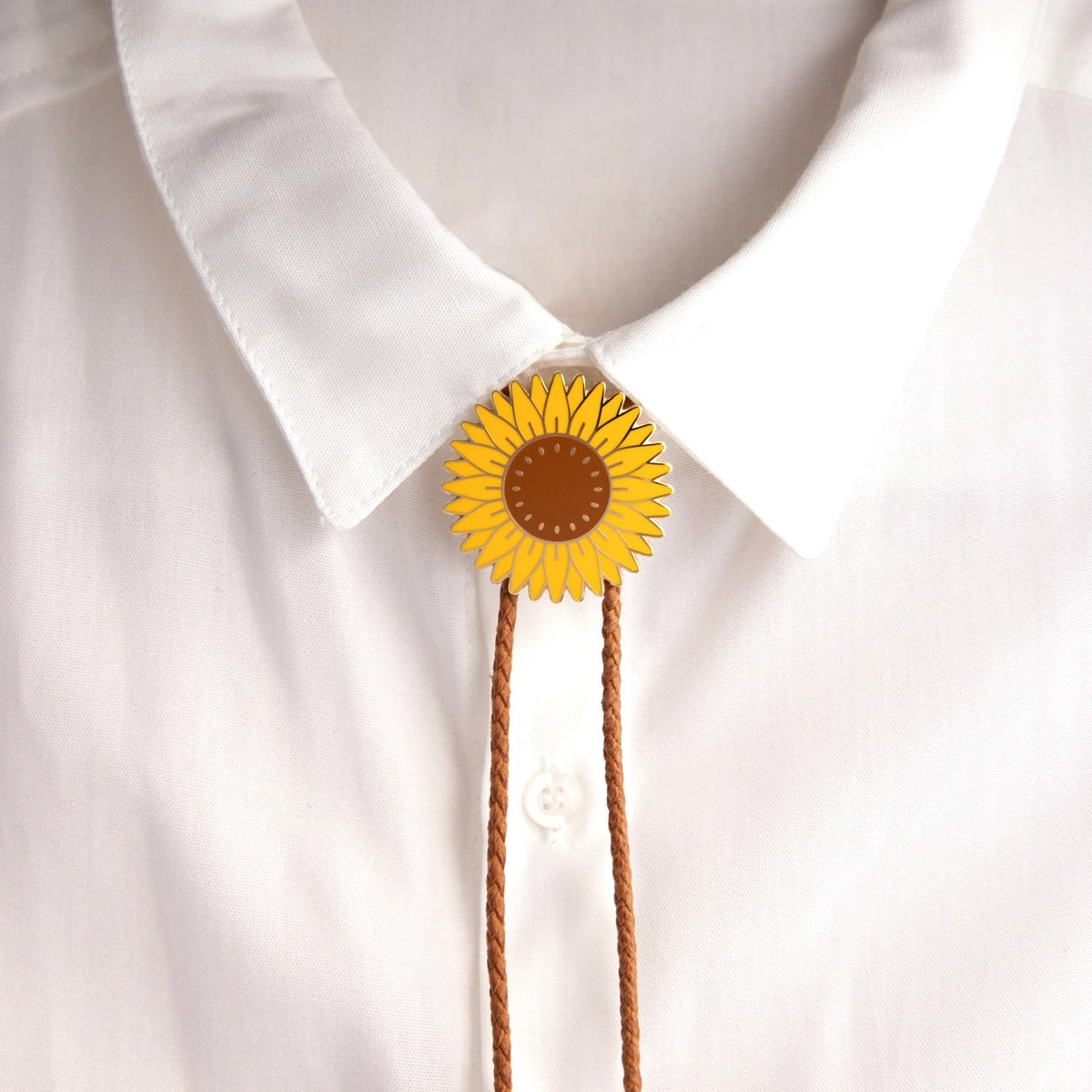 Sunflower bolo tie with vegan leather cord