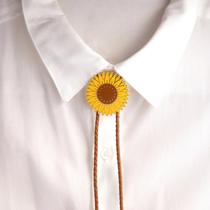 Sunflower bolo tie with vegan leather cord