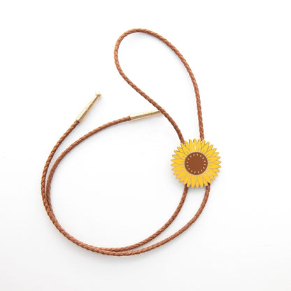 Sunflower bolo tie with vegan leather cord