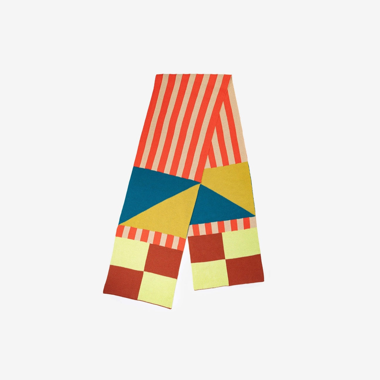 Verloop rust and lime knit kite scarf at Clad, a sustainable slow fashion clothing boutique in Asheville, NC